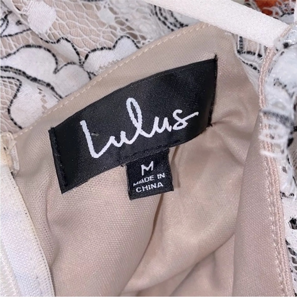 NWT Lulu’s Delicate Darling Beige & Ivory Lace Bodycon Halter Dress - Picture 3 of 10